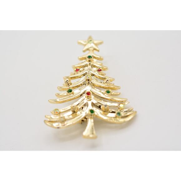 Tancer II Vintage Christmas Tree Pin Brooch Rhinestone Crystal Signed 80s BinAC - Picture 5 of 12